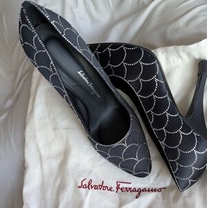 Salvatore Ferragamo Black Pumps with Silver Accents